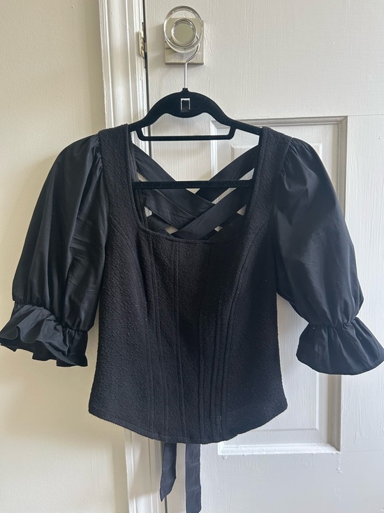 Anthropologie Tops - Anthropologie Black Corset Blouse with Crisscross Back